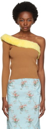 Blumarine Tan & Yellow Open Shoulder Sweater