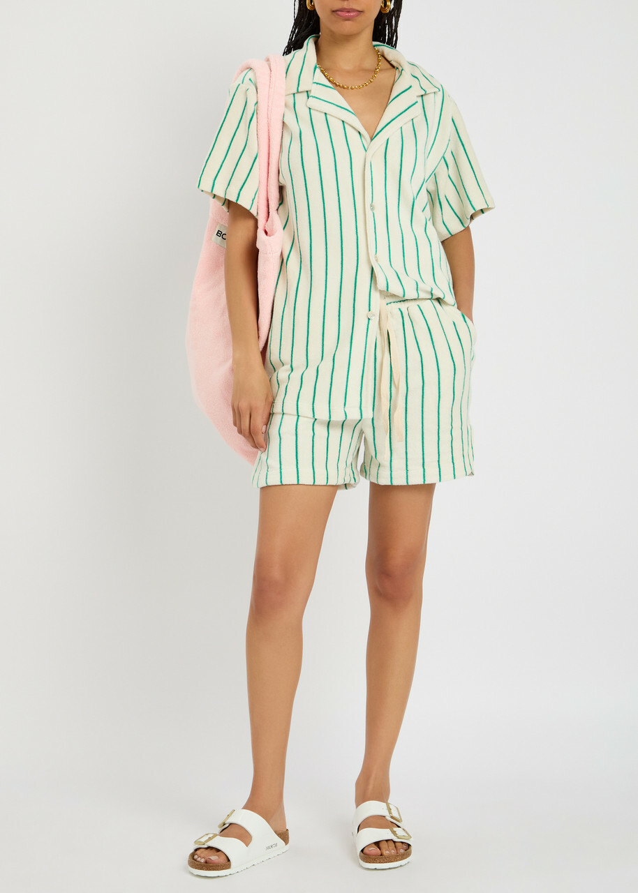 Bongusta Naram Striped Terry Shorts White And Green