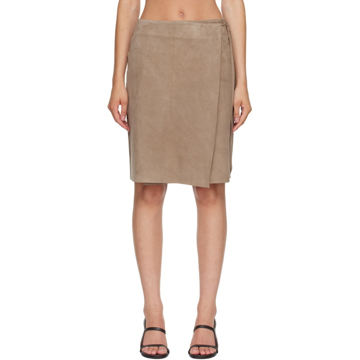Photo: St. Agni Taupe Suede Everyday Wrap Midi Skirt