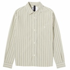 MHL by Margaret Howell Men's Overall Stripe Overshirt in Stone/Navy/Bark