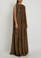 Petar Petrov Draped Striped Silk-blend Chiffon Gown Gold
