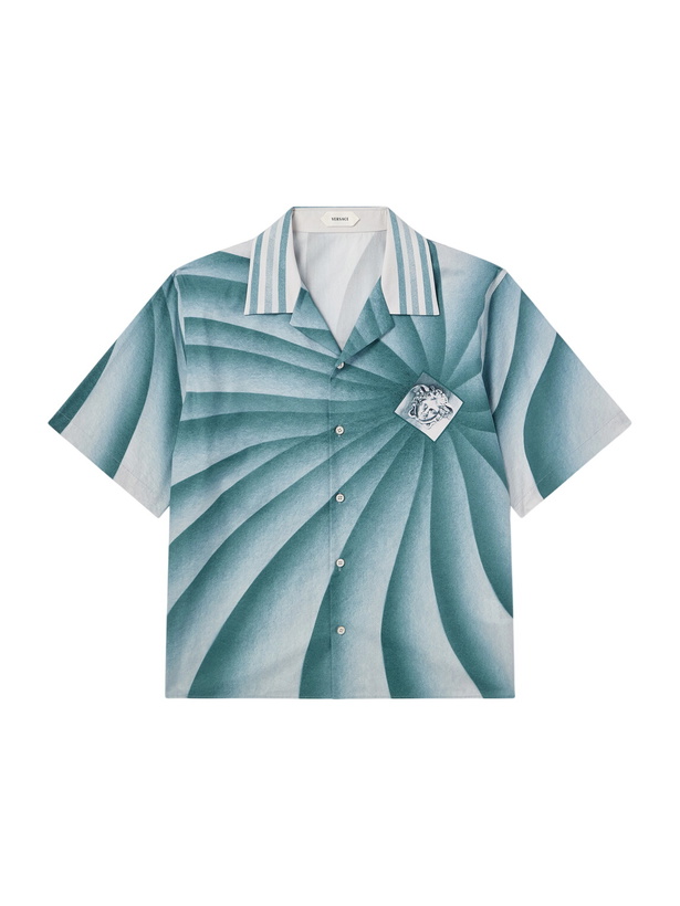 Photo: Versace - Camp-Collar Cotton-Poplin Shirt - Blue