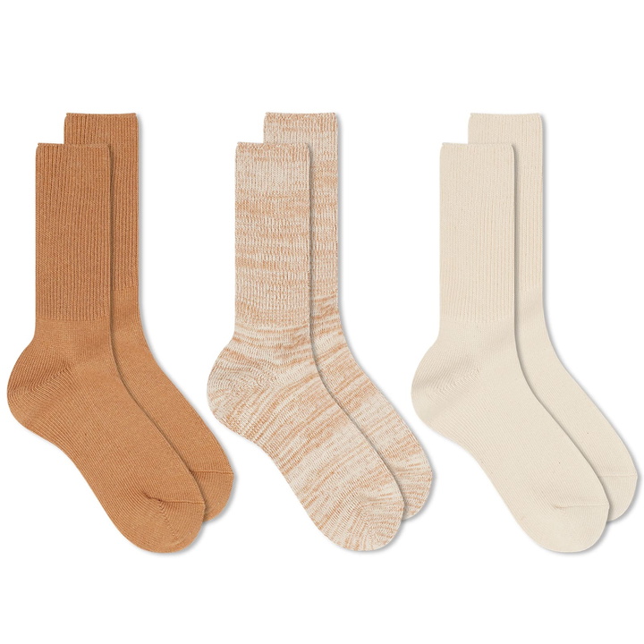 Photo: RoToTo Organic Daily Ribbed Crew Sock - 3 Pack in Ecru/Brown