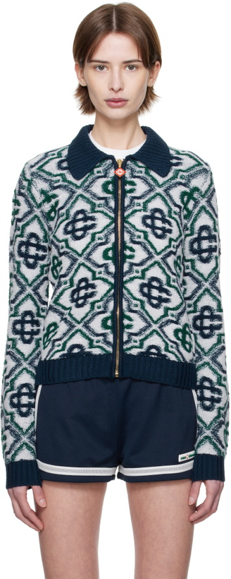 Photo: Casablanca Multicolor Monogram Knit Zip Cardigan