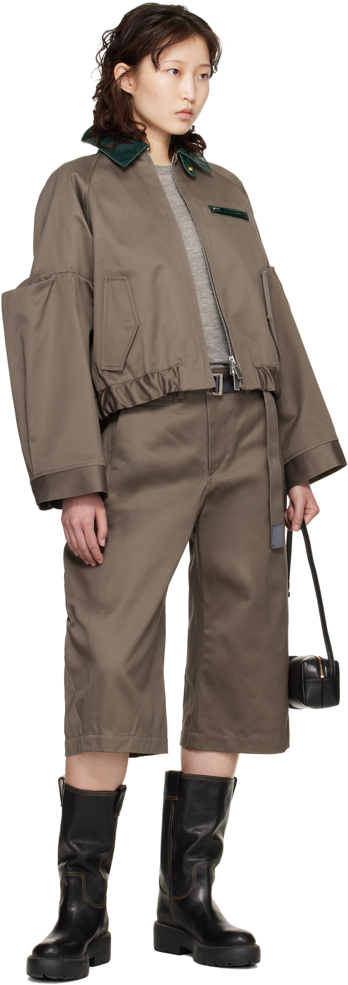 sacai Taupe Cotton Chino Shorts