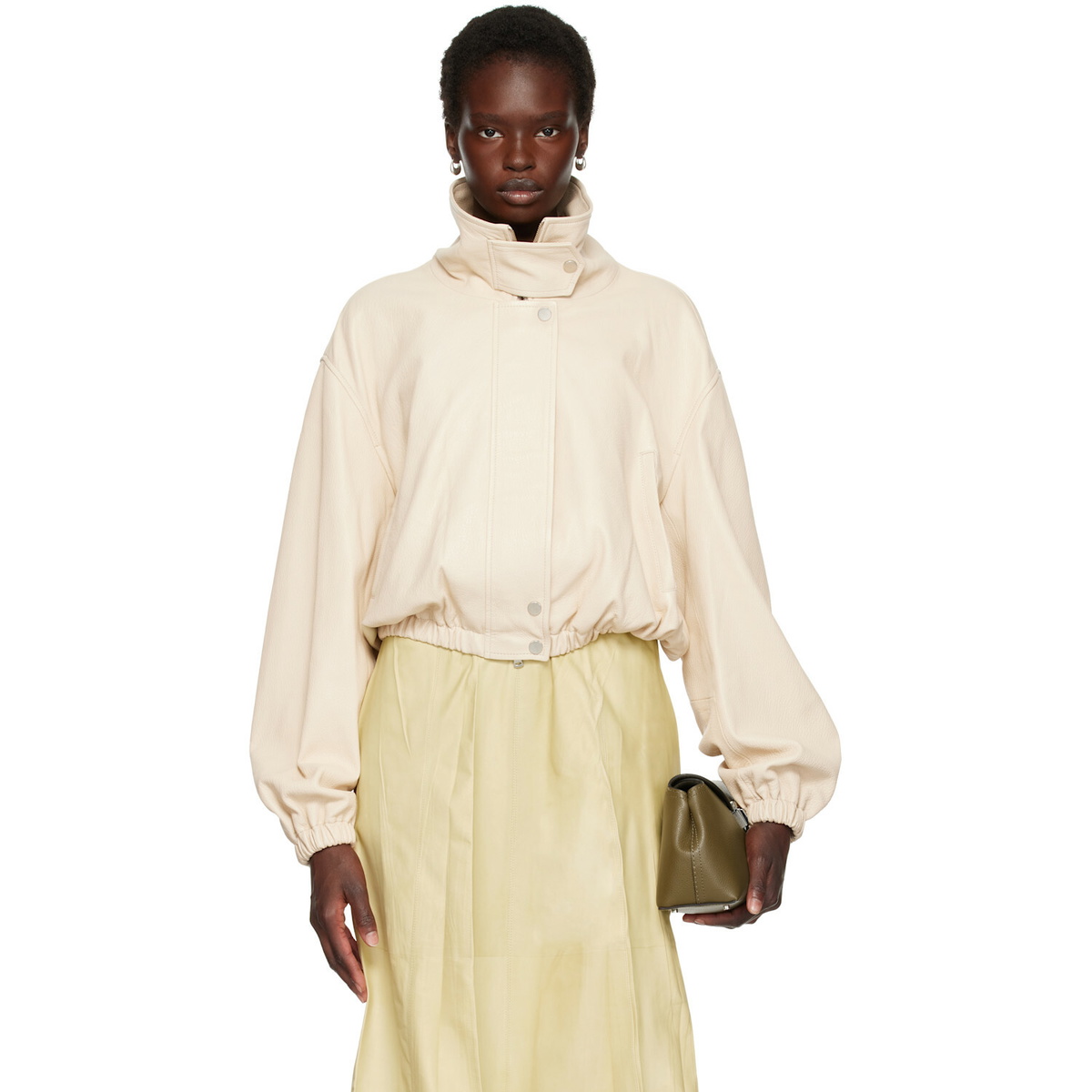 Nour Hammour Off-White Pia Leather Bomber Jacket