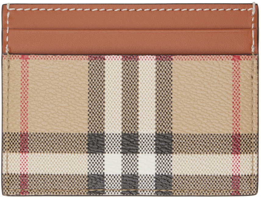 Burberry Beige & Tan Check Card Holder