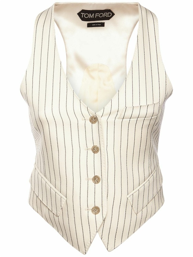 Photo: TOM FORD - Wool & Silk Pinstriped Sleeveless Vest