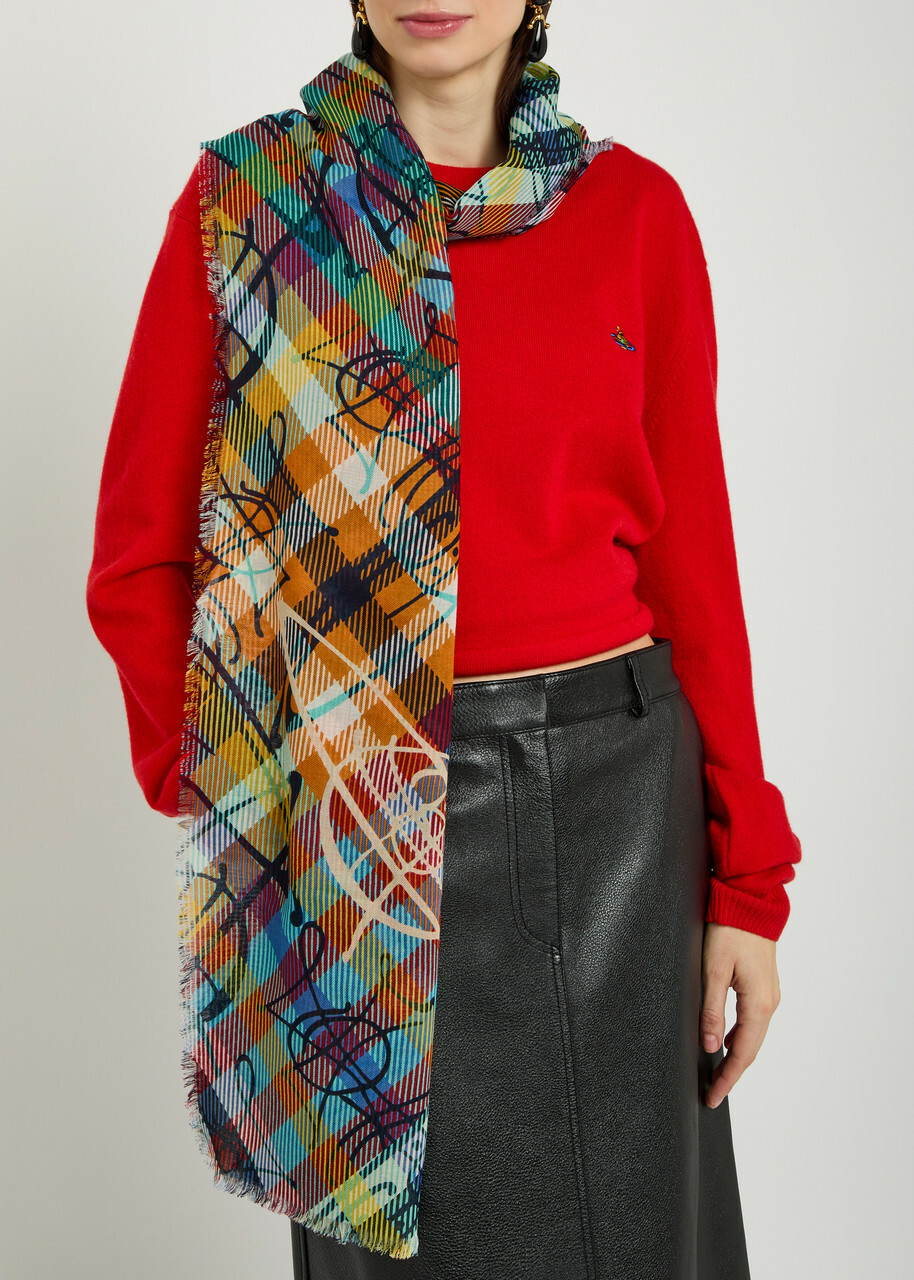 Vivienne Westwood Tartan Logo-monogrammed Wool Scarf - Red - One Size