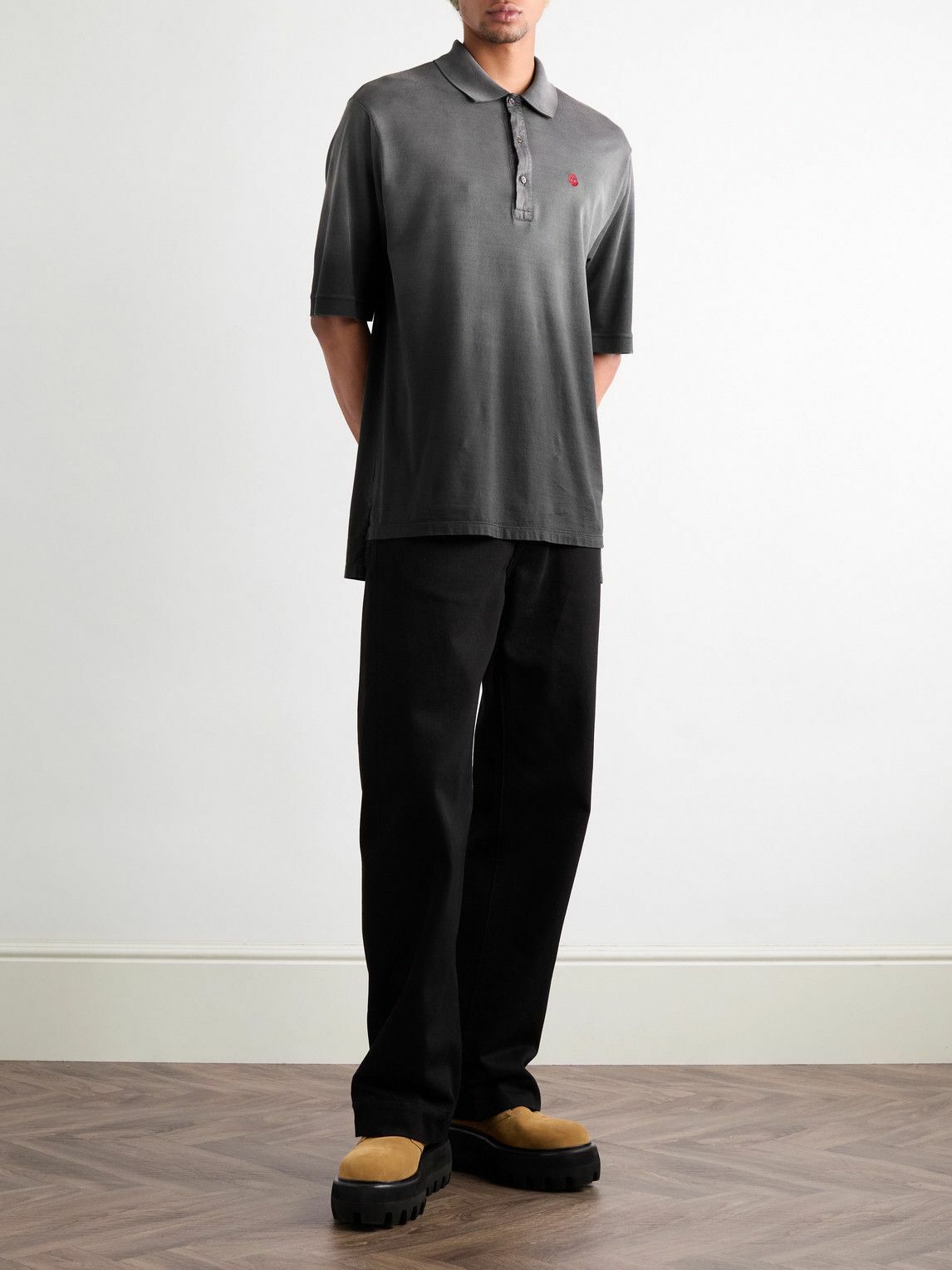 Alexander McQueen - Logo-Embroidered Dégradé Cotton-Jersey Polo Shirt - Gray