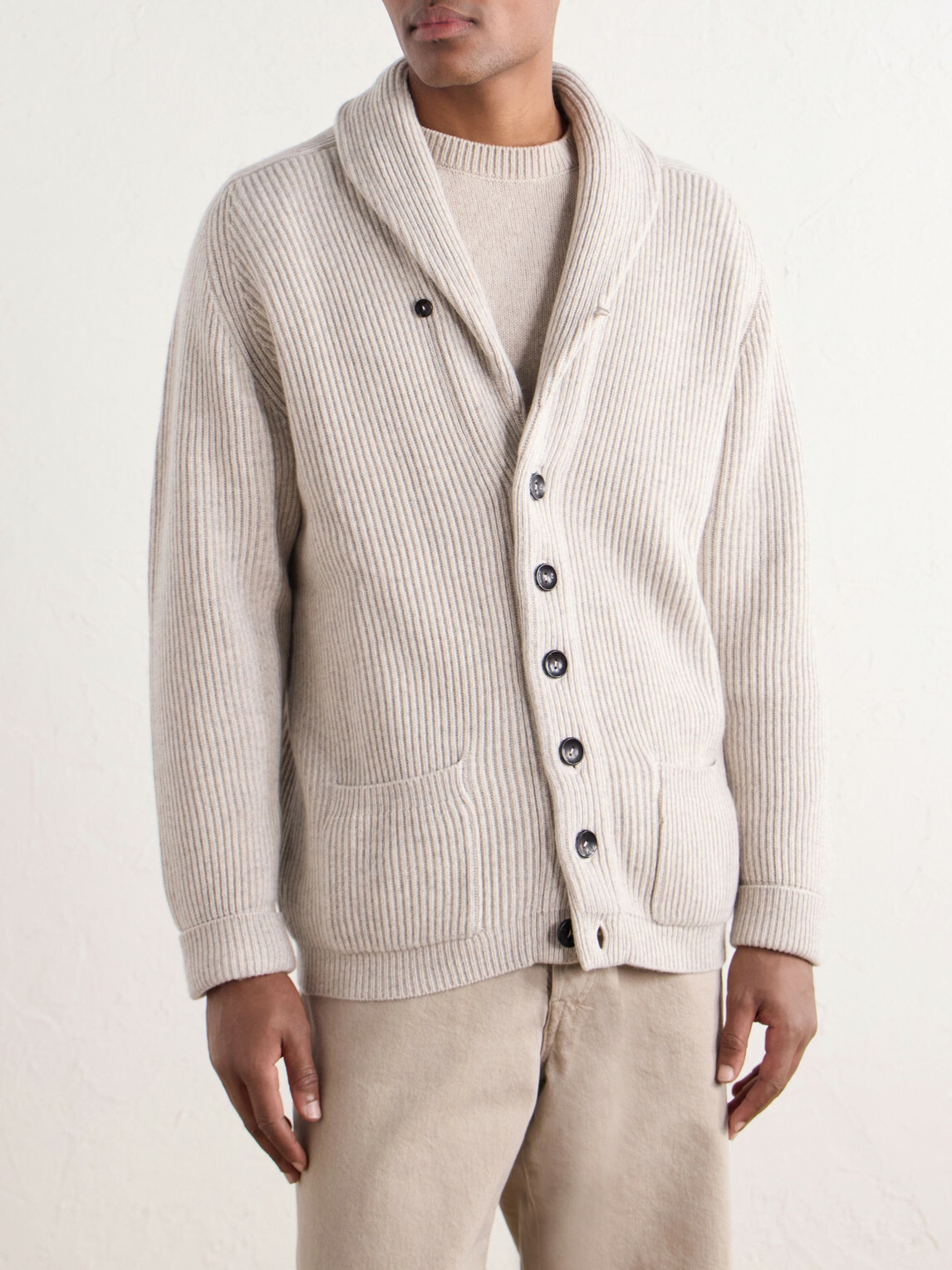 N.PEAL - Kensington Shawl-Collar Ribbed Cashmere Cardigan - Gray