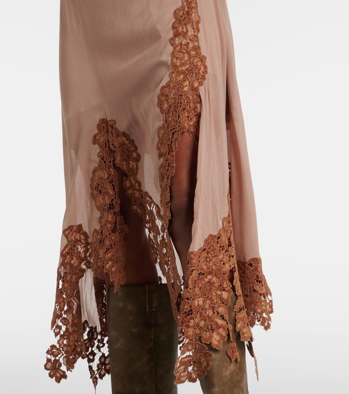 chinese dress ladies Long Silk Slip Dress - Love Red and Dusty Pink Ceres Lace