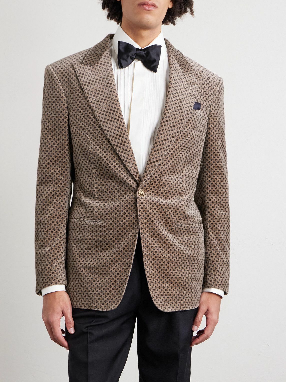 Dunhill - Slim-Fit Printed Cotton-Blend Velvet Tuxedo Jacket - Brown