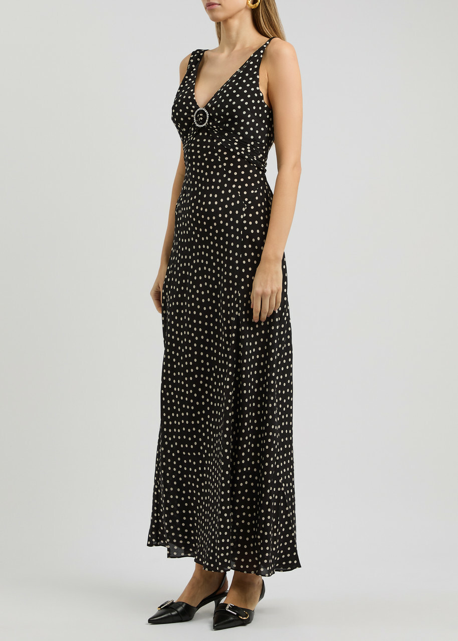 Rixo Federica Polka Dot-print Silk-chiffon Maxi Dress Black Rixo