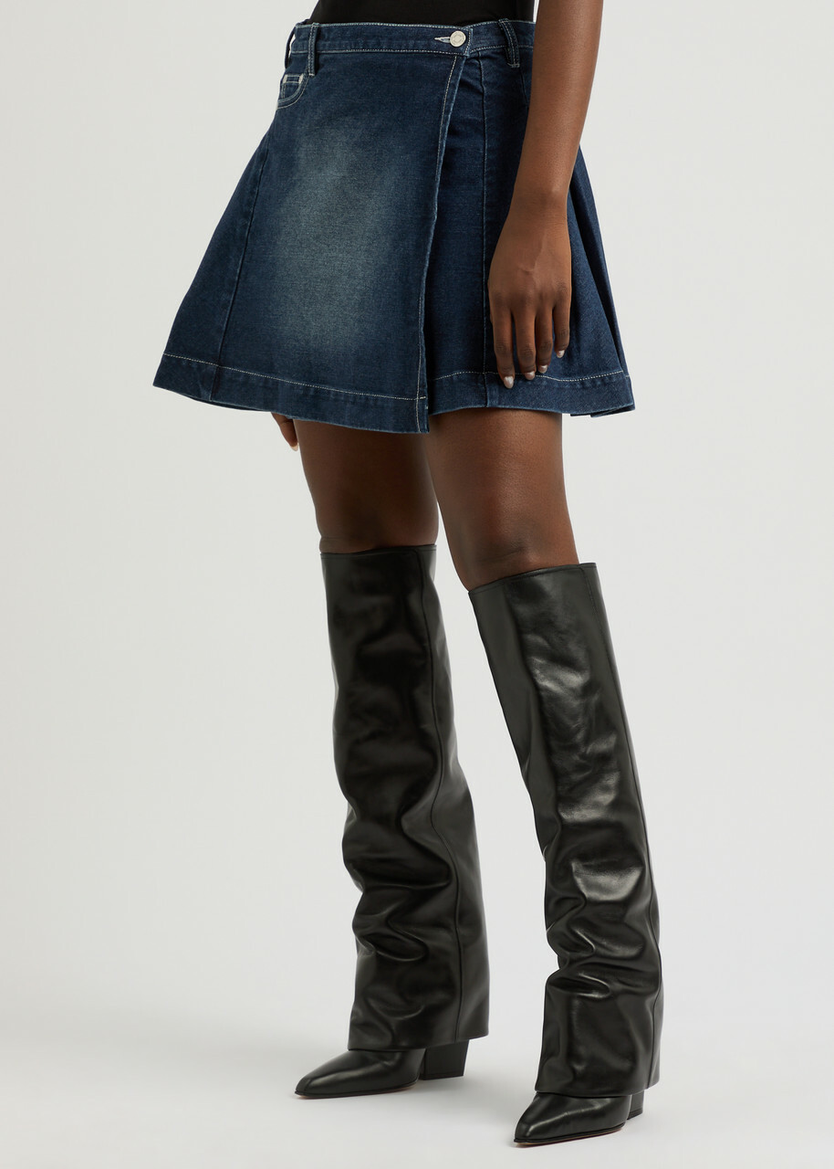 House OF Sunny Pleated Denim Mini Wrap Skirt