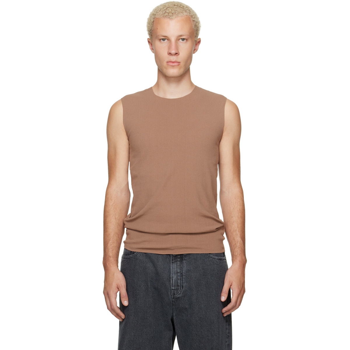 Jil Sander Tan Ribbed Tank Top