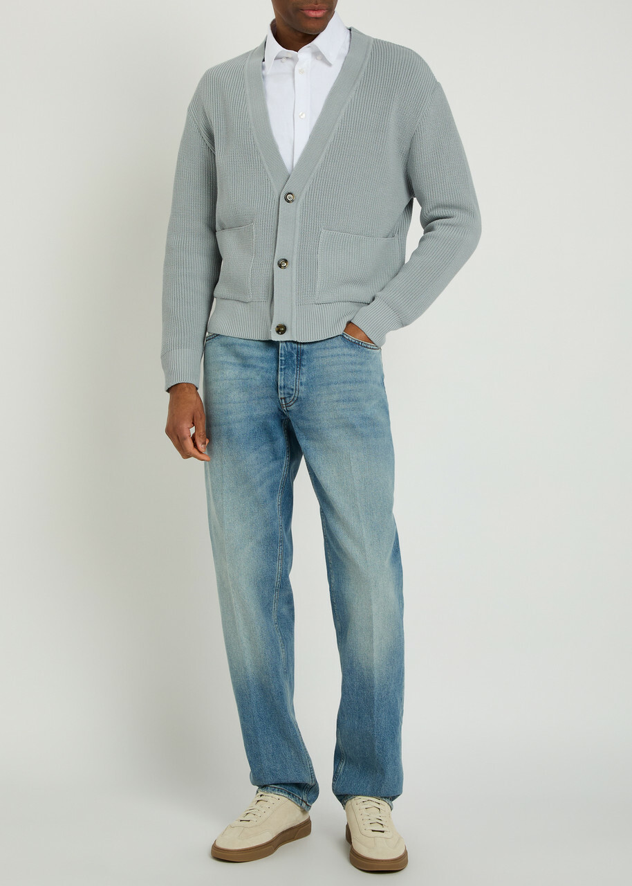 Lardini V-neck Knit Cotton Cardigan Light Blue