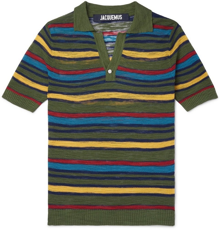 Photo: Jacquemus - Slim-Fit Striped Knitted Cotton-Blend Polo Shirt - Green