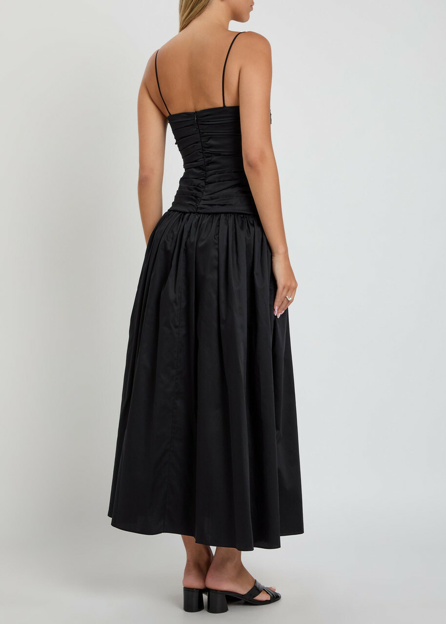 Tove Amina Gathered Cotton Midi Dress Black