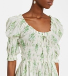 Dôen Ischia gathered floral cotton midi dress