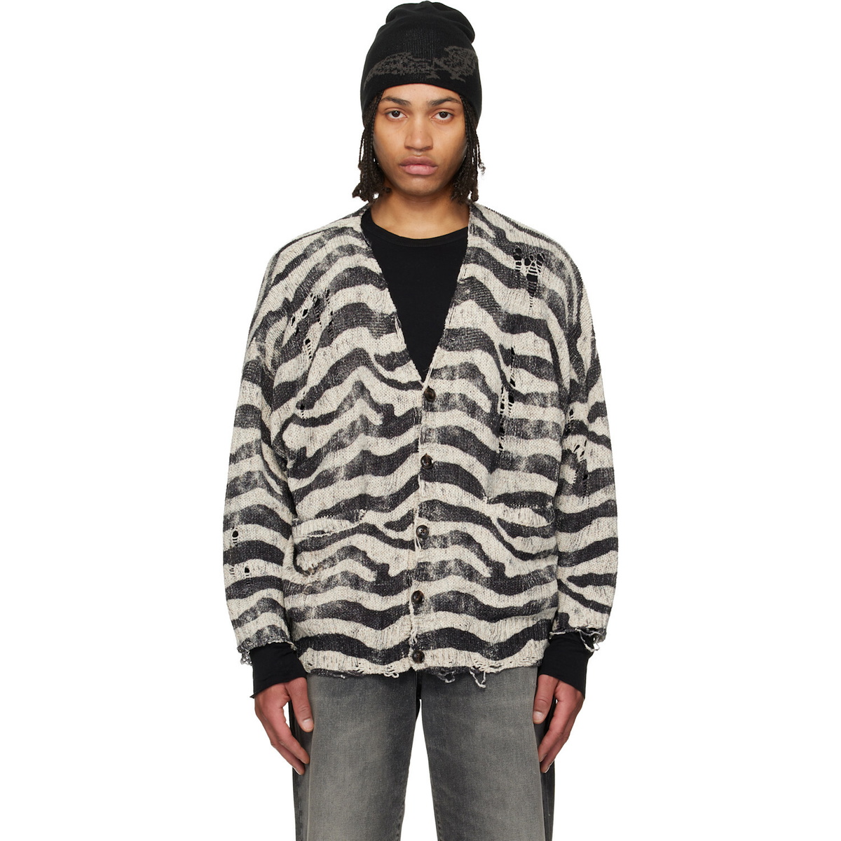 R13 Black & White Printed Oversized Cardigan