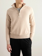 TOM FORD - Slim-Fit Leather-Trimmed Wool and Cashmere-Blend Half-Zip Sweater - Neutrals