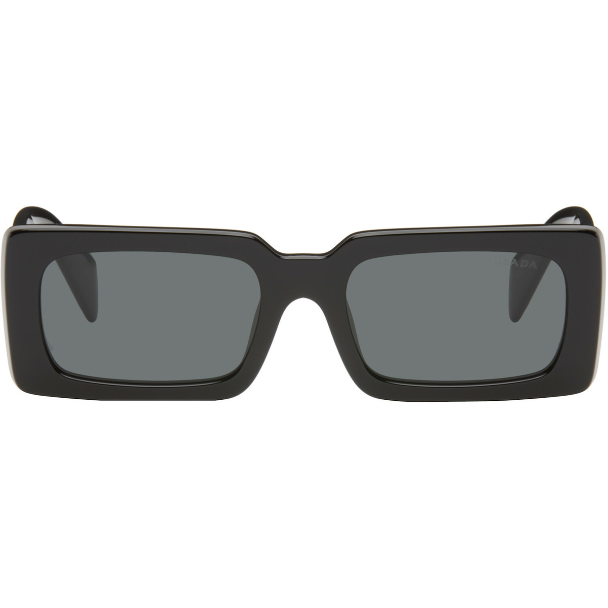 Prada Eyewear Black Rectangle Acetate Script Logo Sunglasses