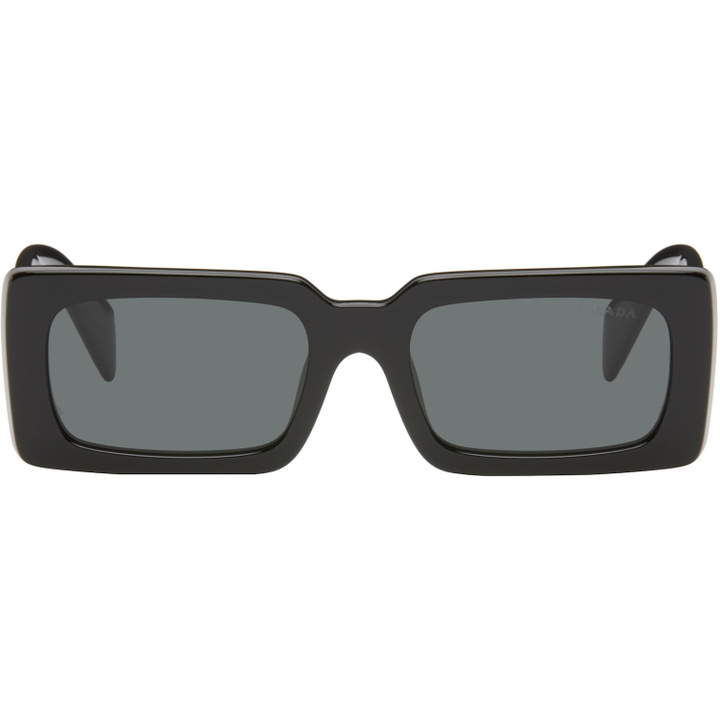 Photo: Prada Eyewear Black Rectangle Acetate Script Logo Sunglasses