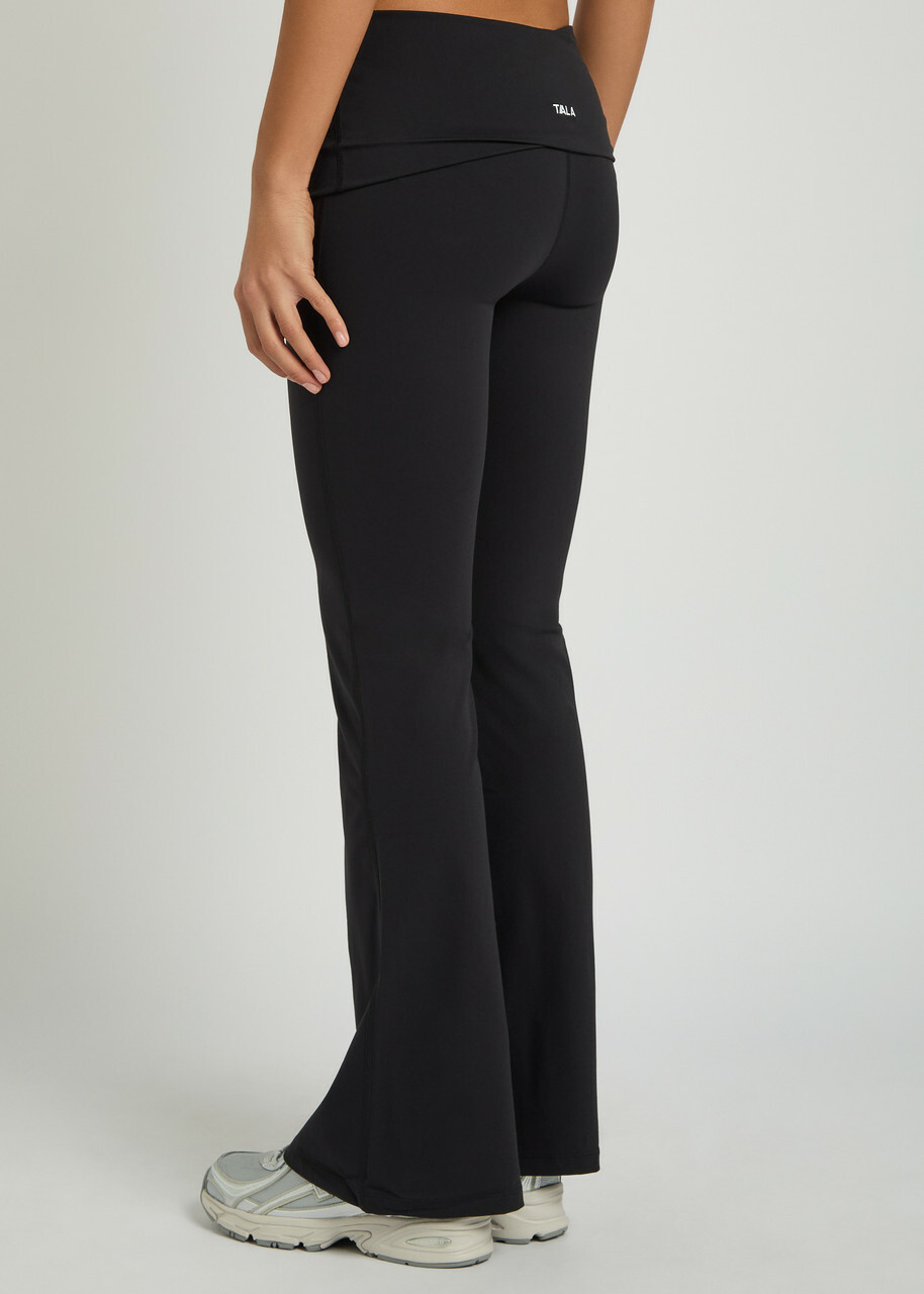 Tala Dayflex Fold-waist Flared Stretch-jersey Trousers Black
