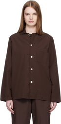 Tekla Brown Poplin Long-Sleeved Pyjama Shirt