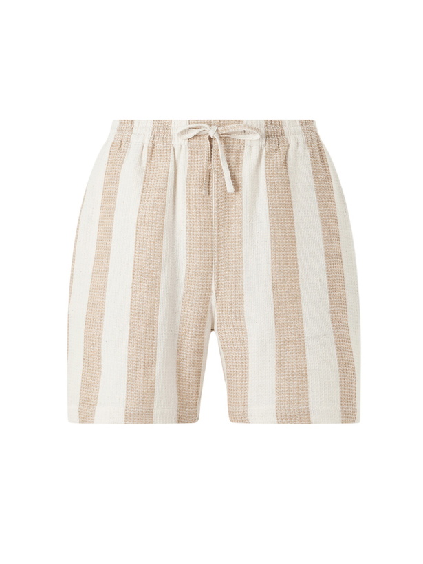 Photo: Kardo - Olbia Straight-Leg Striped Cotton Drawstring Shorts - Neutrals