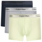 Calvin Klein Men's Icon Cotton Stretch Shine Trunk - 3 Pack in Shorline/Lime Cream/Misty Grey