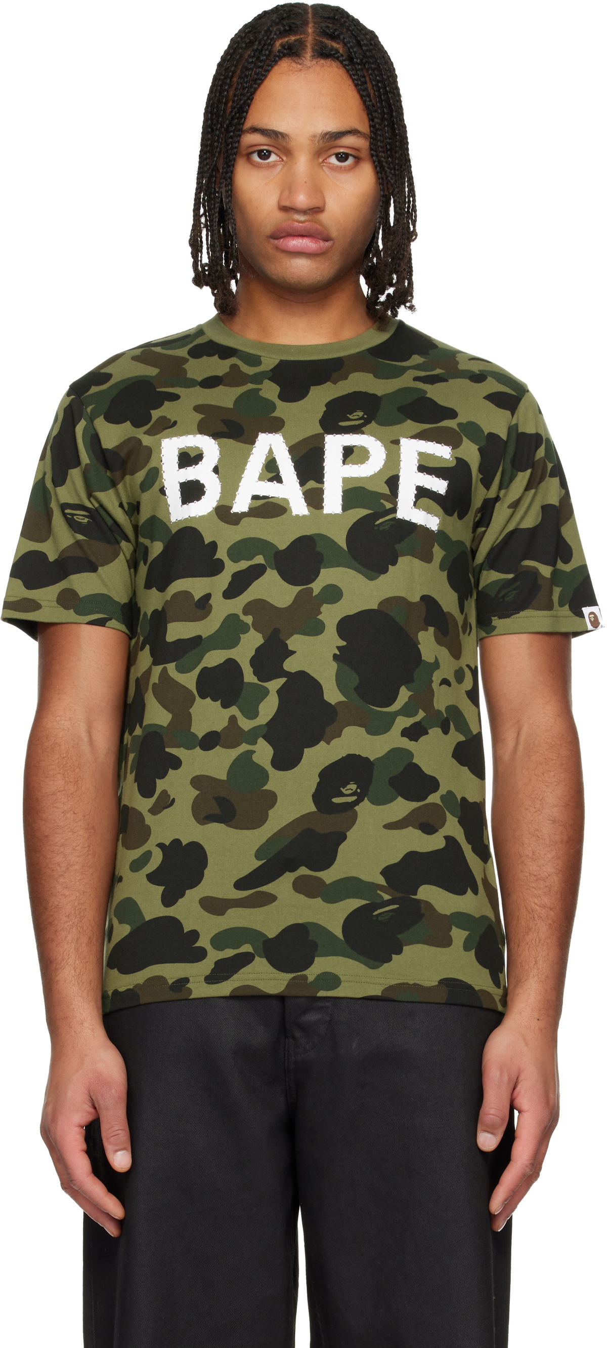 BAPE Green 1st Camo Rhinestone Logo T-Shirt