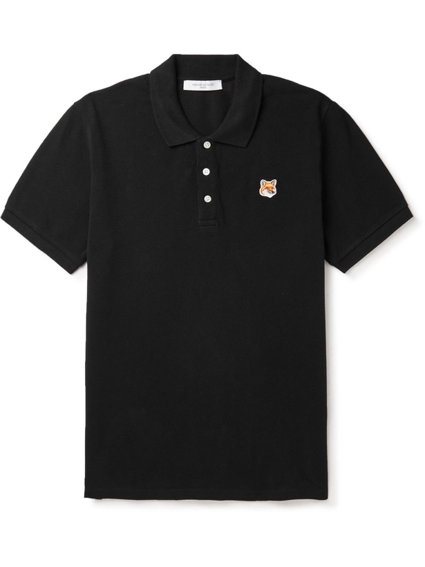 Photo: MAISON KITSUNÉ - Logo-Appliquéd Cotton-Piqué Polo Shirt - Black