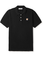 MAISON KITSUNÉ - Logo-Appliquéd Cotton-Piqué Polo Shirt - Black