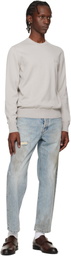 BOSS Gray Logo-Label Cotton & Cashmere Sweater