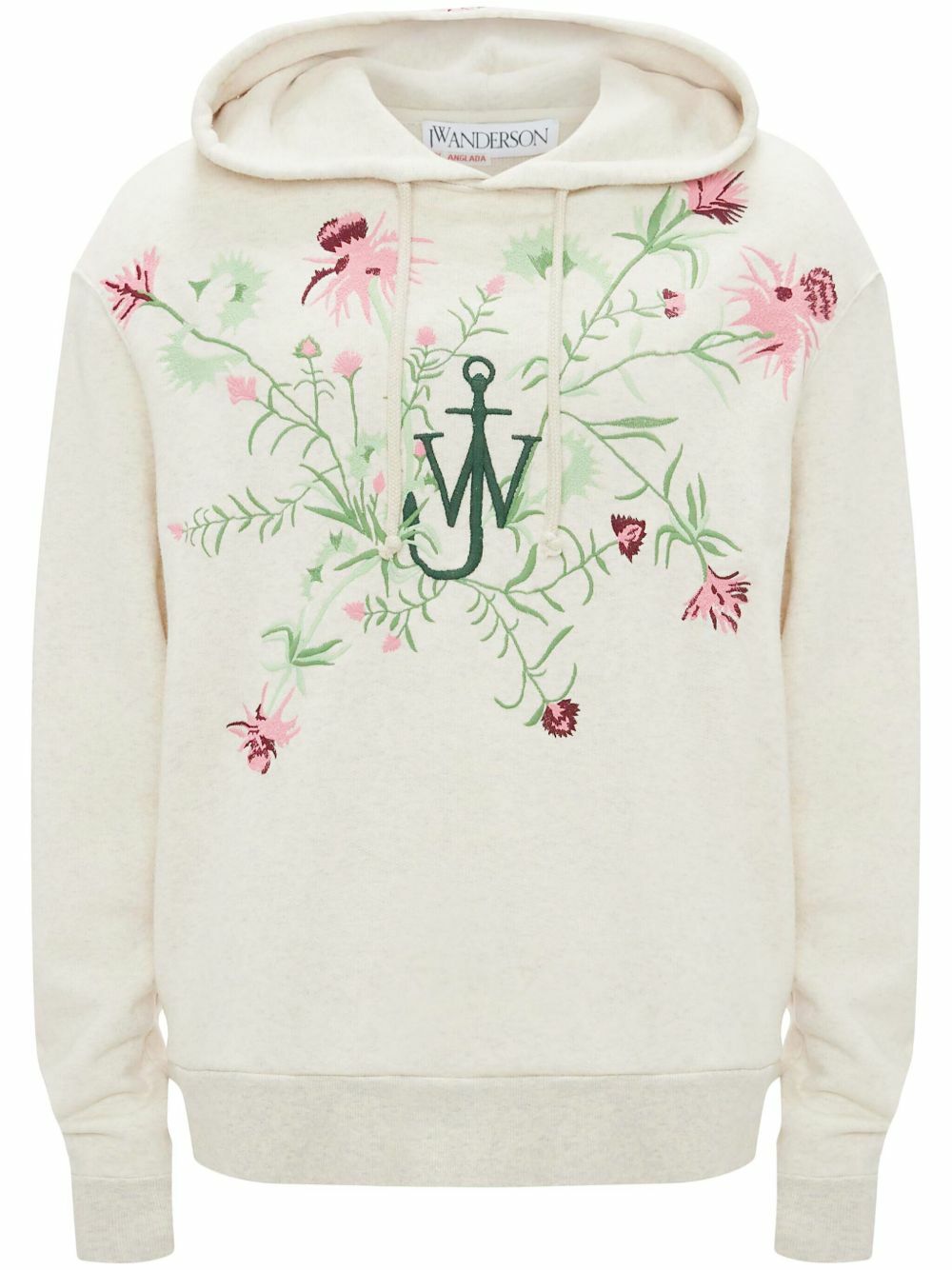 JW Anderson Neutral Floral-Embroidered Cotton Hoodie JW Anderson