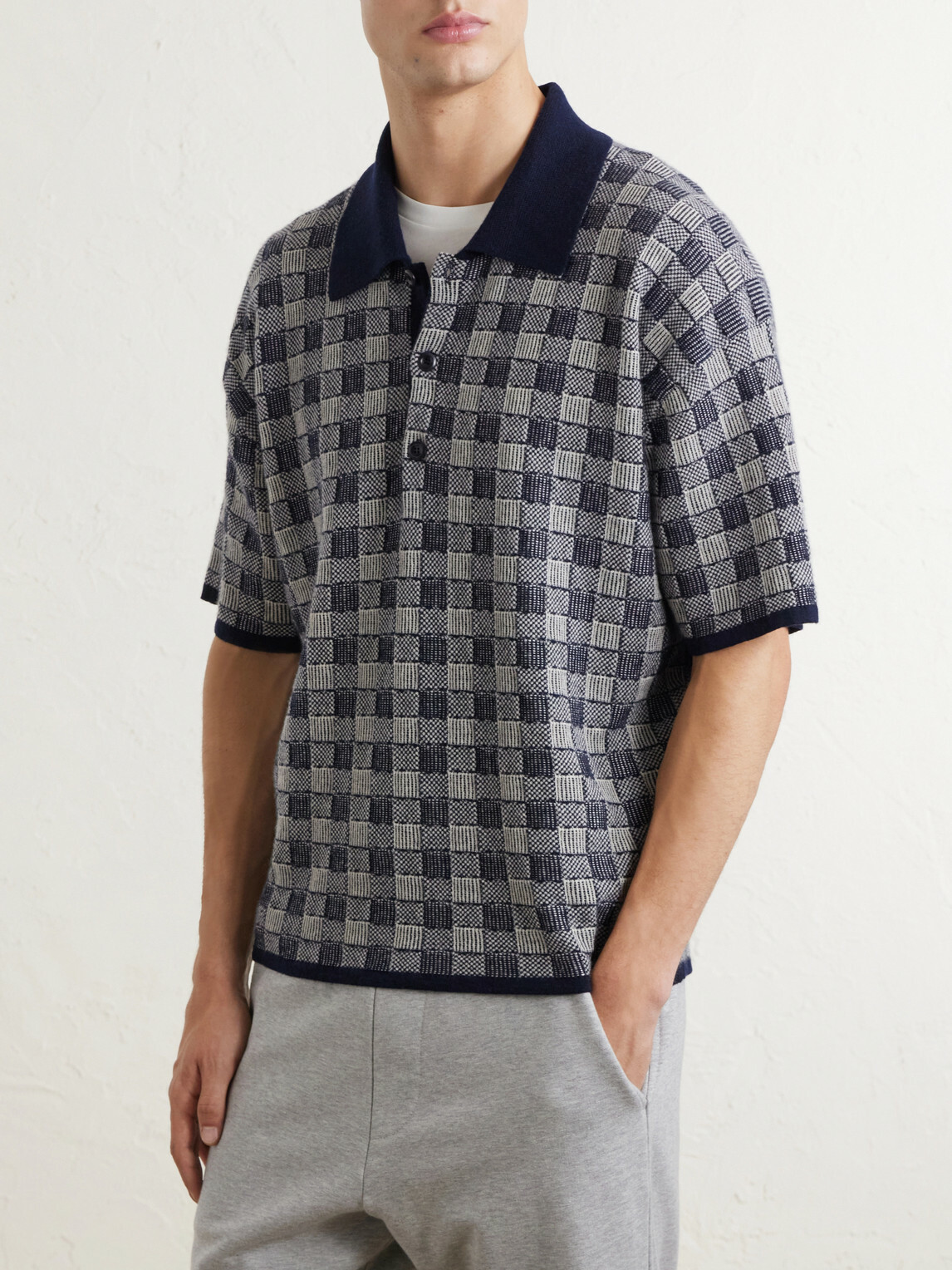 The Elder Statesman - Checked Cashmere Polo Shirt - Blue
