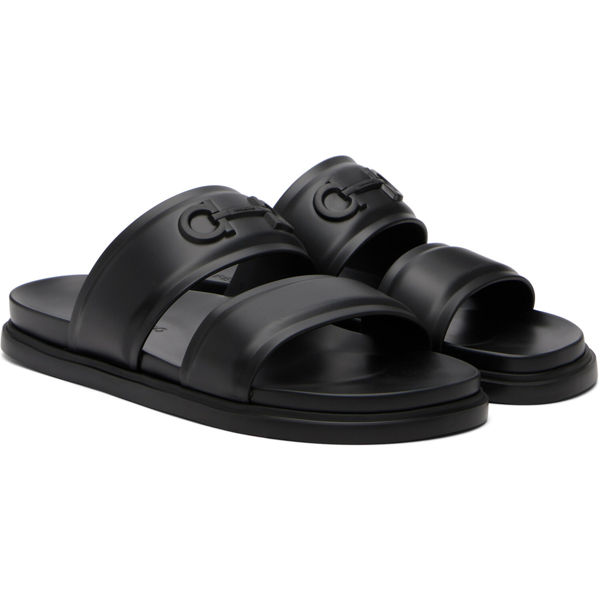 Ferragamo Black Gancini Ornament Slide Sandals