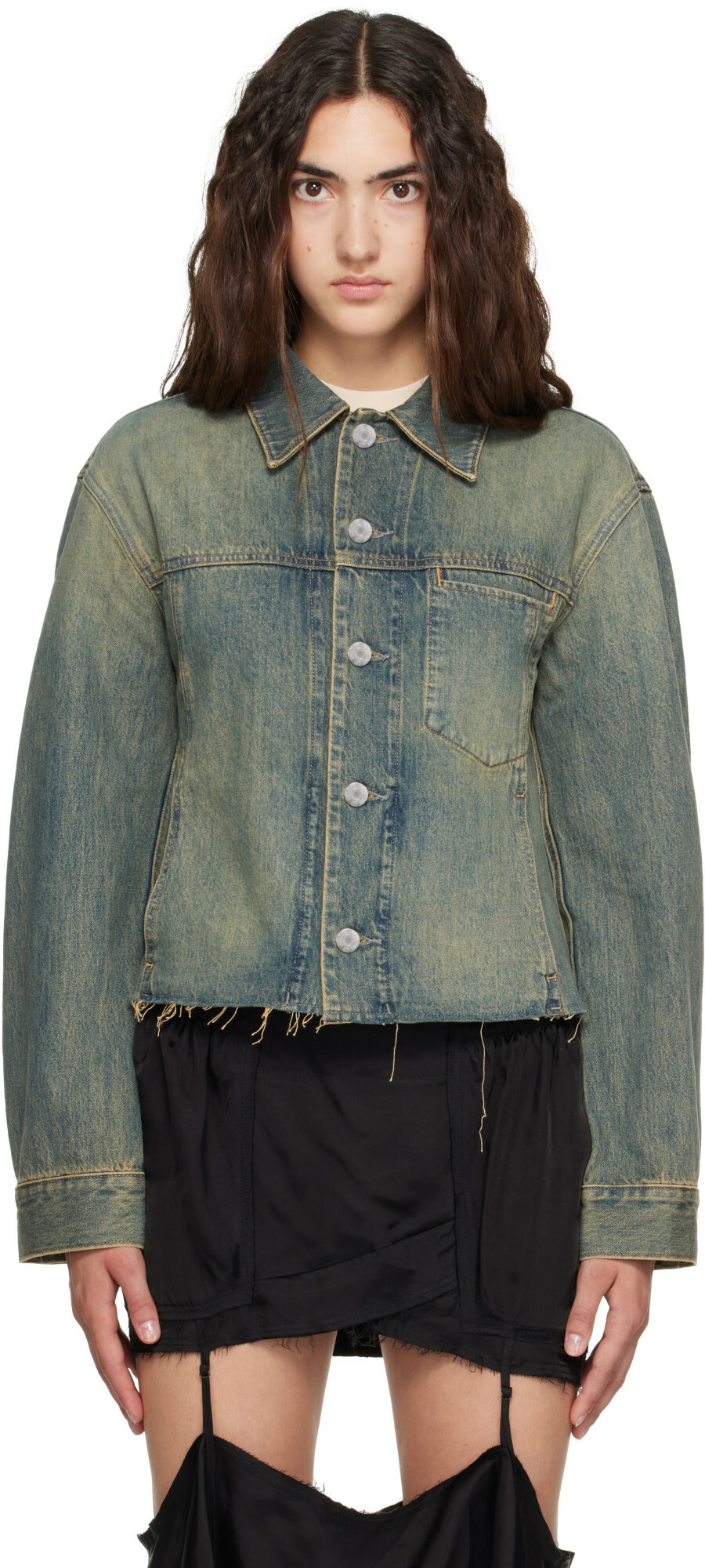 Helmut Lang Blue Raw Hem Trucker Denim Jacket