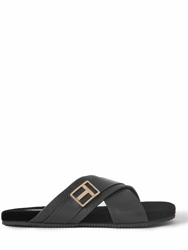 Photo: TOM FORD - Wicklow Logo-Embellished Smooth and Textured-Leather Slides - Black