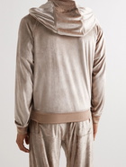 TOM FORD - Leather-Trimmed Modal-Blend Velour Zip-Up Hoodie - Neutrals