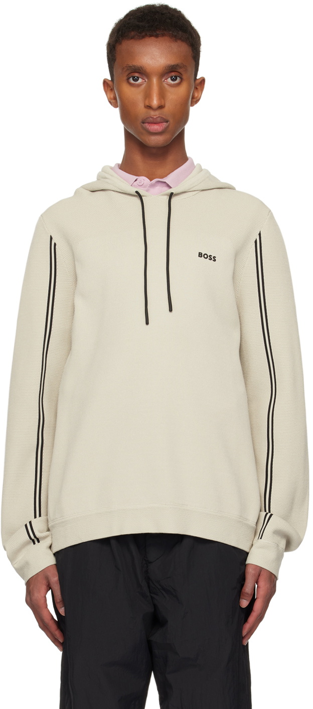 BOSS Beige Regular-Fit Knitted Hoodie BOSS
