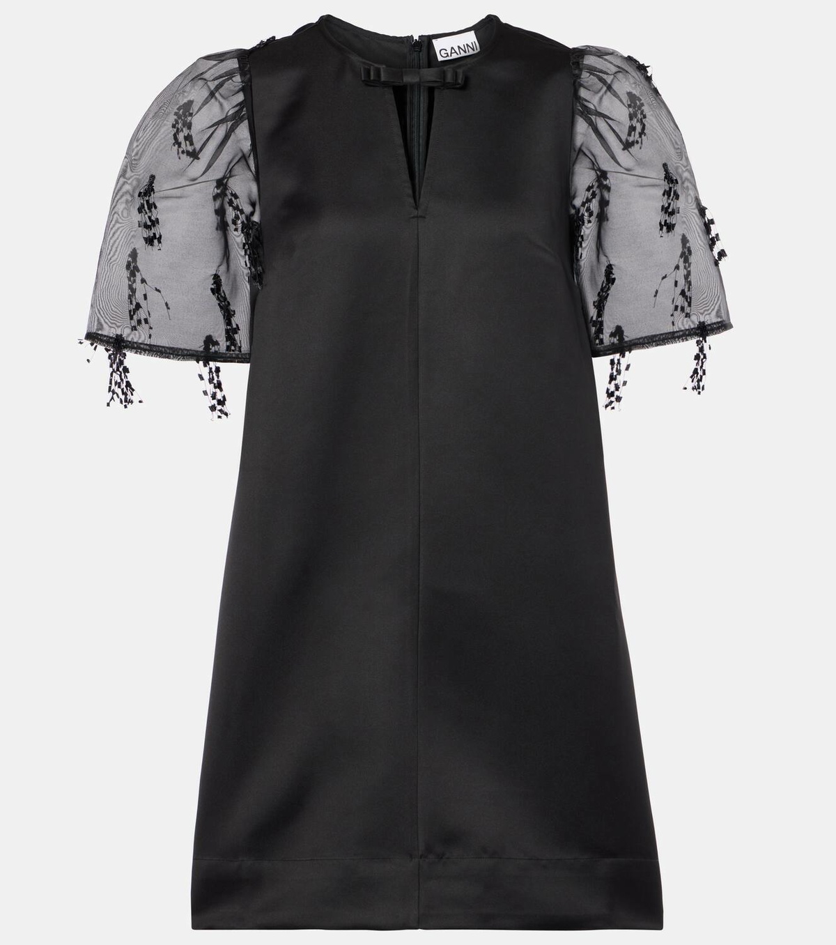 green emerald velvet dress GANNI EMBROIDERED FLORAL BUTTON UP FLARED MINI DRESS – Shop The Golden Girl main image 1