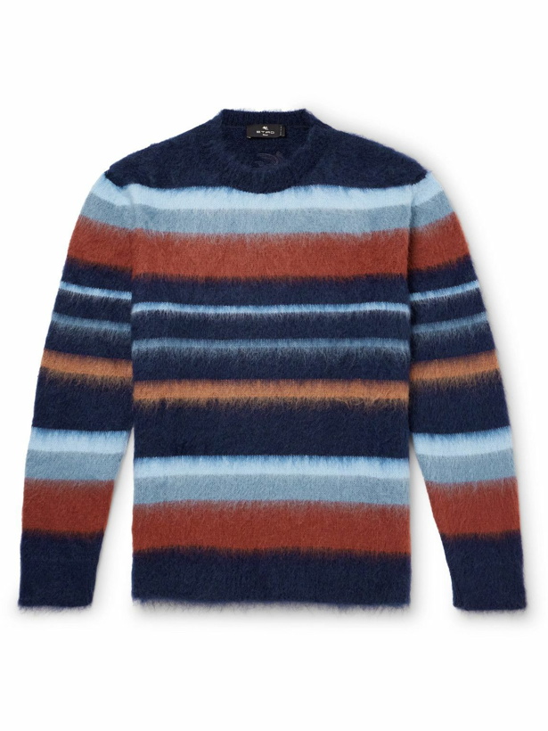 Photo: Etro - Striped Brushed Mohair-Blend Sweater - Blue