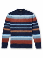 Etro - Striped Brushed Mohair-Blend Sweater - Blue