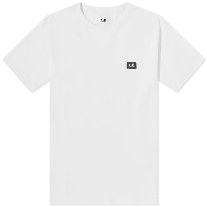Photo: C.P. Company Men's Small Stitch Block Logo T-Shirt in Gauze White