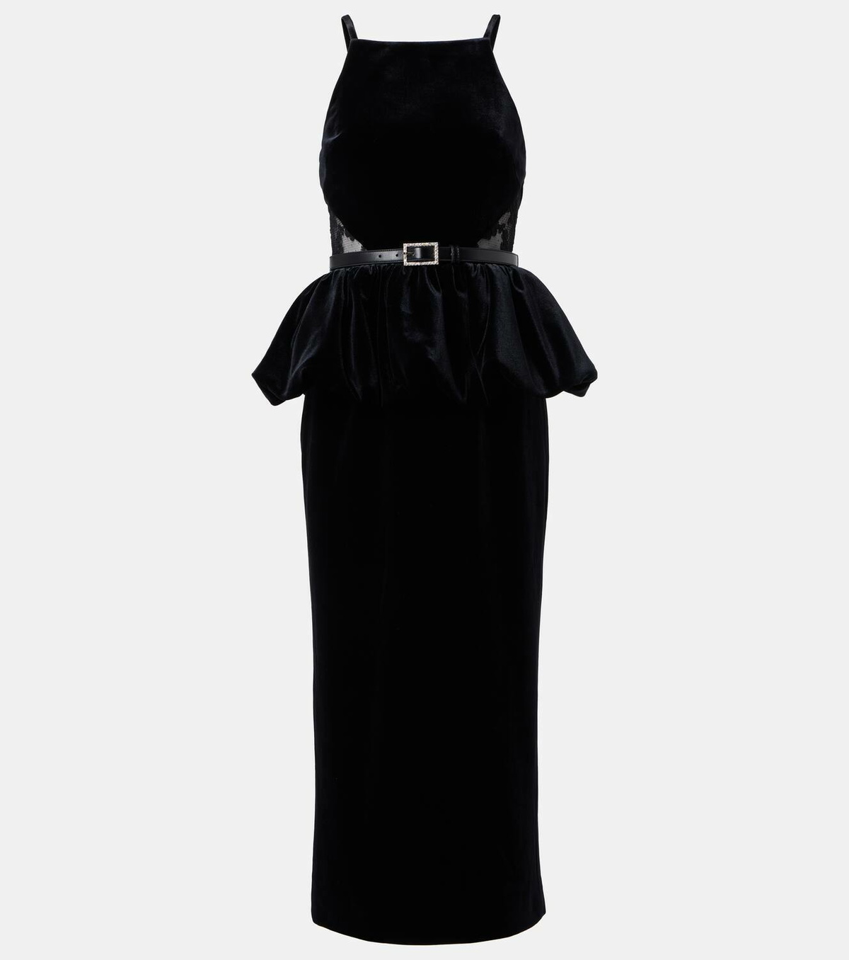 Self-Portrait Belted lace-trimmed velvet midi dress Self-Portrait