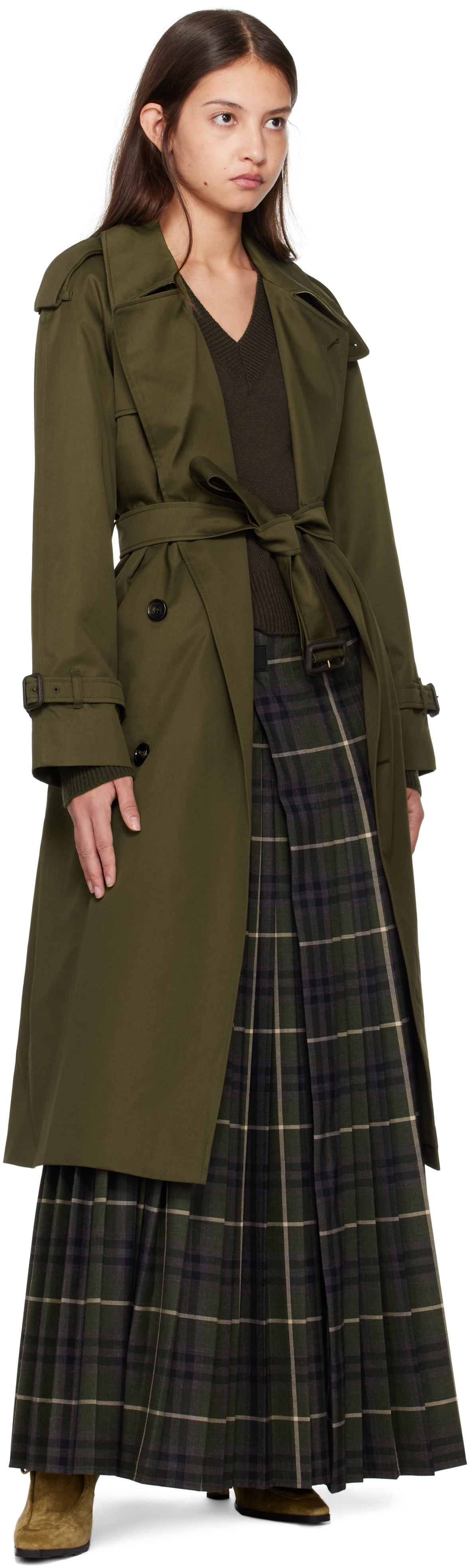 【関税＆送料込み】Burberry Check Collar Long Castleford Tr Long Check Collar Castleford Trench Coat in Black - Women