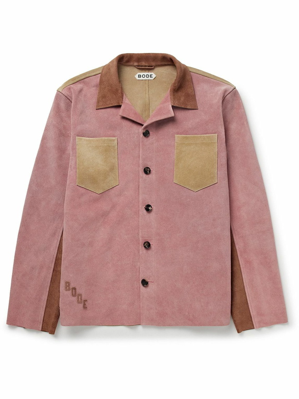 Photo: BODE - Camp-Collar Colour-Block Suede Overshirt - Pink